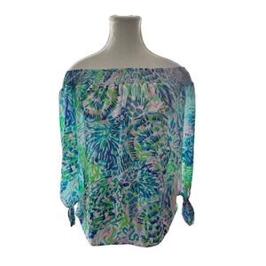 Lilly Pulitzer Blakely Women's XS Off-the-Shoulder Blouse Multicolor 3/4 Sleeve